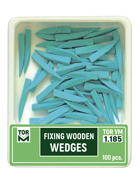Pack of 100 color-coded anatomical wooden dental fixing wedges for matrix systems.