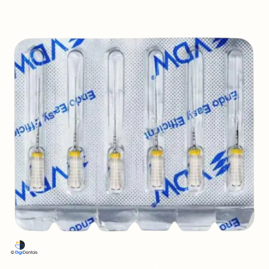 DigiDentals VDW K-Files endodontic hand instruments in a blister pack for root canal preparation and cleaning.