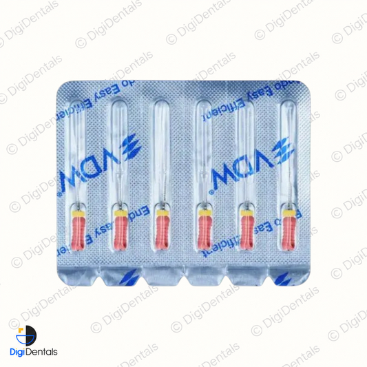 DigiDentals VDW K-Files endodontic hand instruments in a blister pack with red color-coded handles
