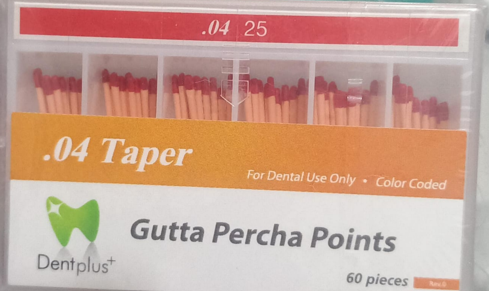 DentPlus gutta percha points size 20 taper .04 box of 60 points for root canal obturation
