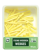 Box of yellow fixing wooden wedges with a green lid.
