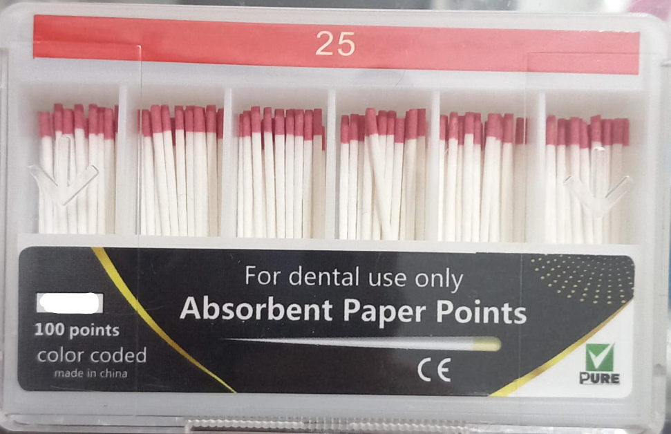 Absorbent paper points .06 taper assorted sizes box of 100 points for drying root canals prepared with 6 percent taper