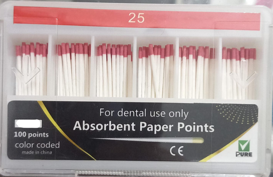 Absorbent paper points .06 taper assorted sizes box of 100 points for drying root canals prepared with 6 percent taper