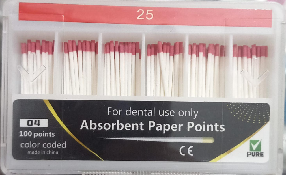 Absorbent paper points .04 taper assorted sizes box of 100 points for drying root canals prepared with 4 percent taper