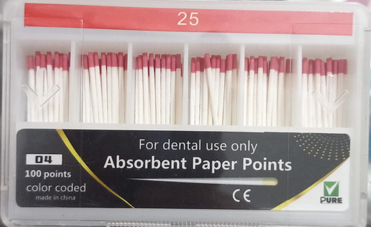 Absorbent paper points .04 taper assorted sizes box of 100 points for drying root canals prepared with 4 percent taper