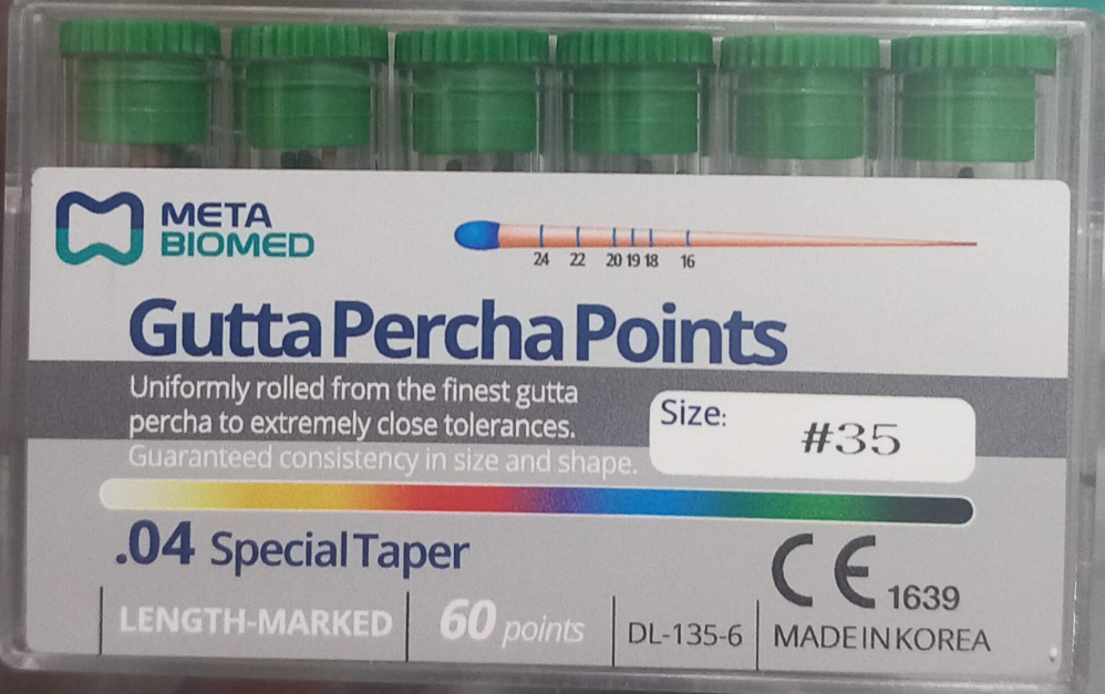 Meta Biomed gutta percha points special taper .04 and .06 assorted sizes for root canal obturation