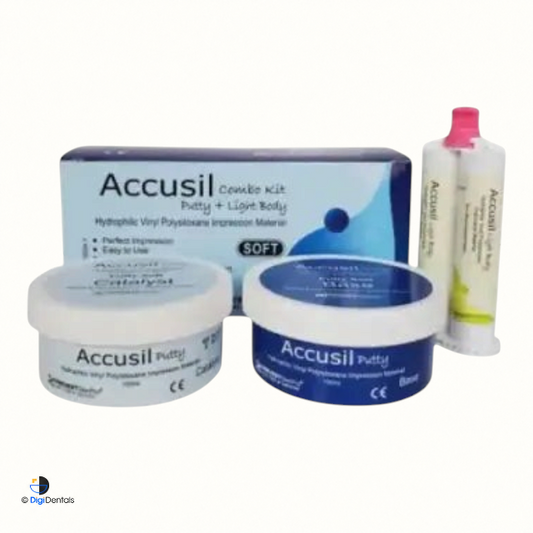 Prevest Accusil A Silicone Combo Kit with 300 ml putty, 50 ml light-body silicone, mixing spoons and tips