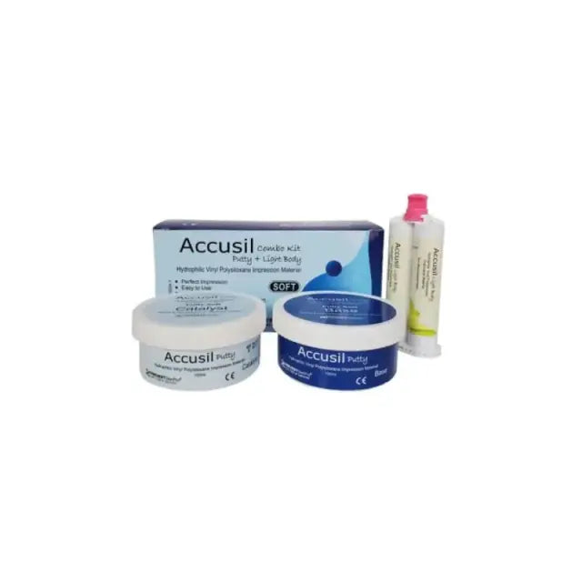 Prevest Accusil A Silicone Combo Kit with 300 ml putty, 50 ml light-body silicone, mixing spoons and tips