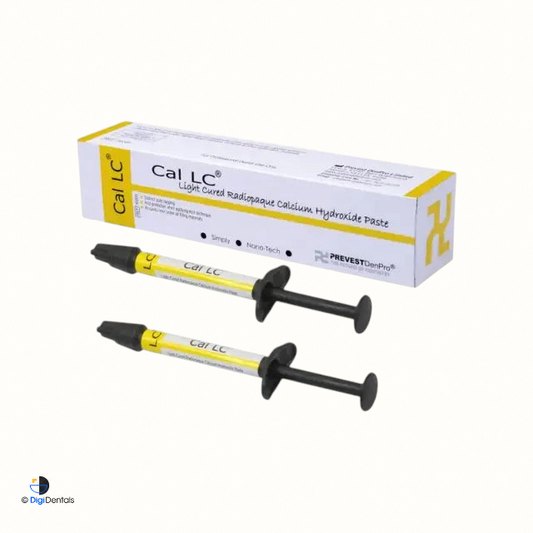 Prevest Cal LC light-cured radiopaque calcium hydroxide liner, 2 × 2 g syringes with 10 applicator tips