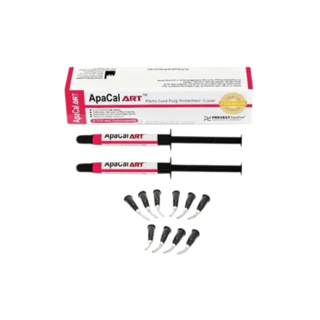 Prevest Apacal Art 2 g light-cured pulp protectant and liner syringe with five applicator tips