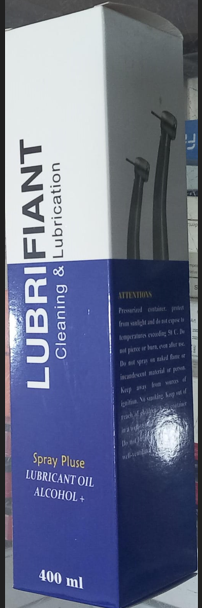 Lubrifiant spray bottle packaging with blue and white design.
