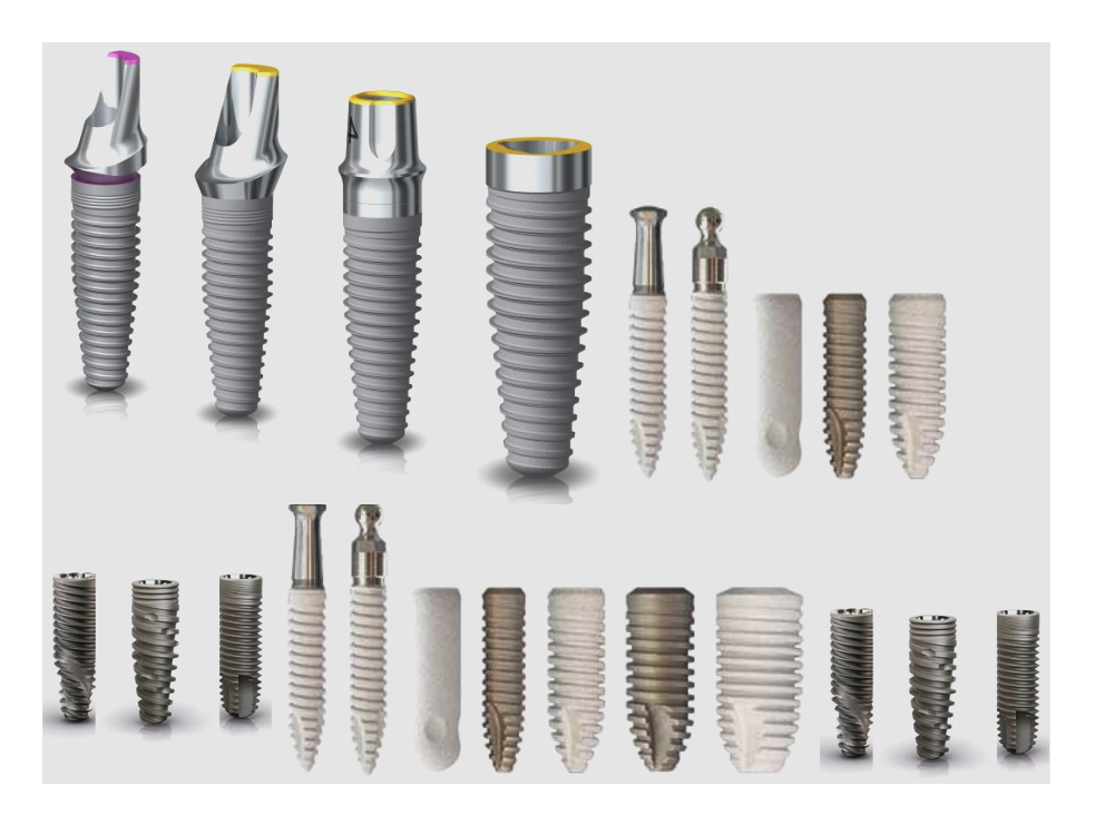 Collection of dental implants on a white background