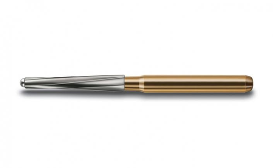 Endo-Z German tungsten carbide bur with non-cutting safe-end tip for endodontic access.