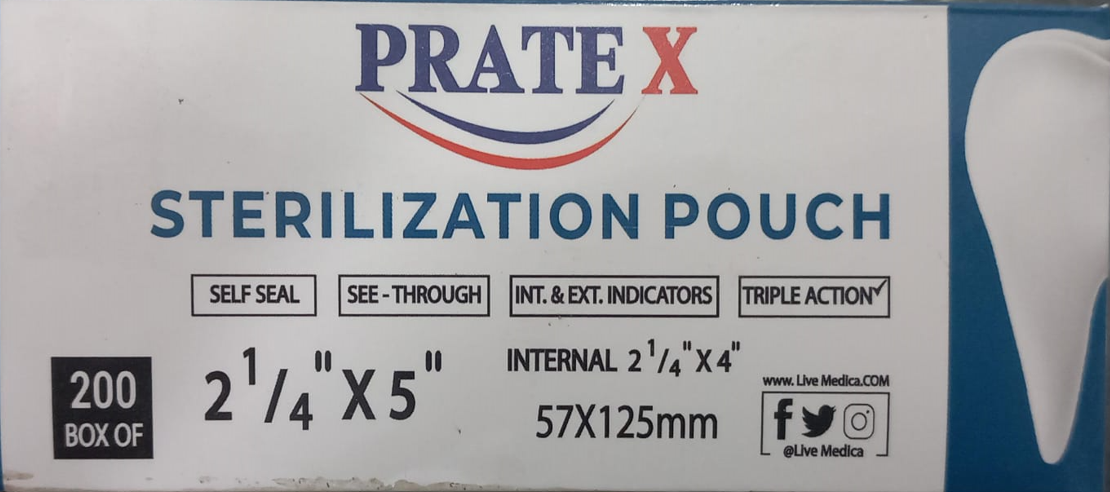 Self-seal sterilization pouch 57 by 125 mm for packaging small dental instruments before autoclave sterilization