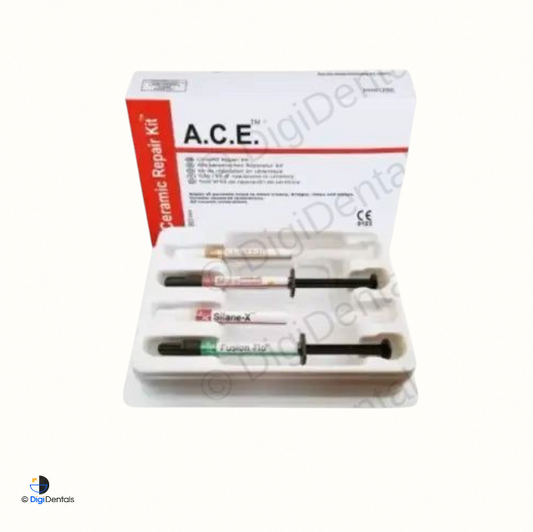 Prevest ACE Ceramic Repair Kit with CeraEtch, Silane-X, Fusion Flo Opaque, Renew Universal and applicator tips
