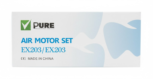 Pure Dental low-speed air motor set with E-type connection and 4-hole adaptor.