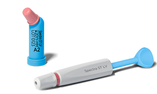 Two dental instruments, one blue and one gray with pink accents, on a white background.
