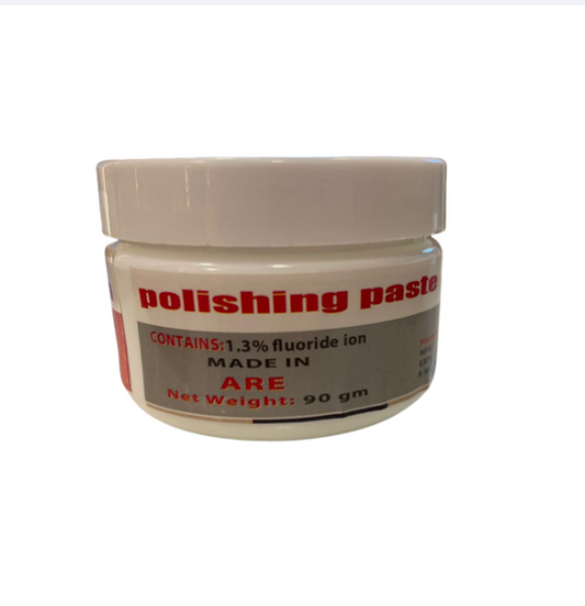 Jar of polishing paste with a white background