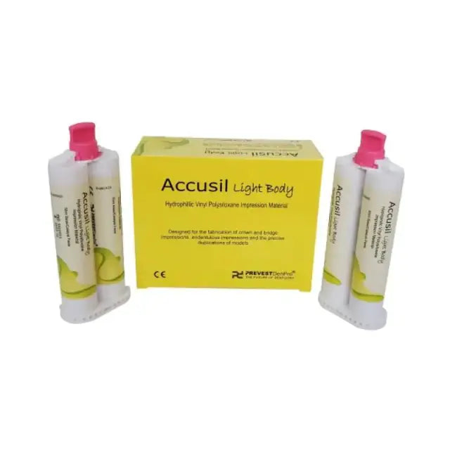 Prevest Accusil A Silicone Light Body VPS dental impression material 100 ml with yellow mixing tips
