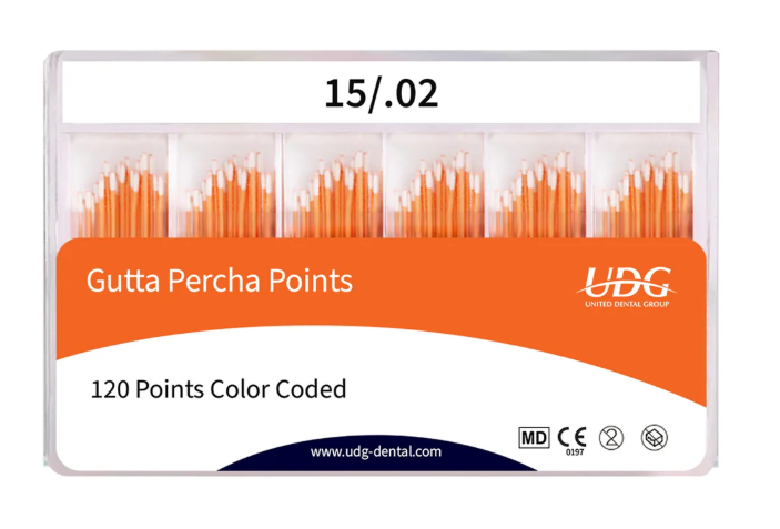 UDG gutta percha points .02 taper sizes 15 to 40 box of 120 points for root canal obturation