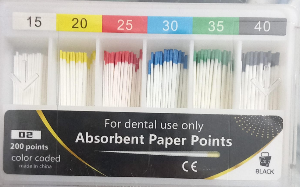 Absorbent paper points sizes 45 to 80 box of 200 points for drying wide root canals