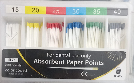Absorbent paper points sizes 45 to 80 box of 200 points for drying wide root canals