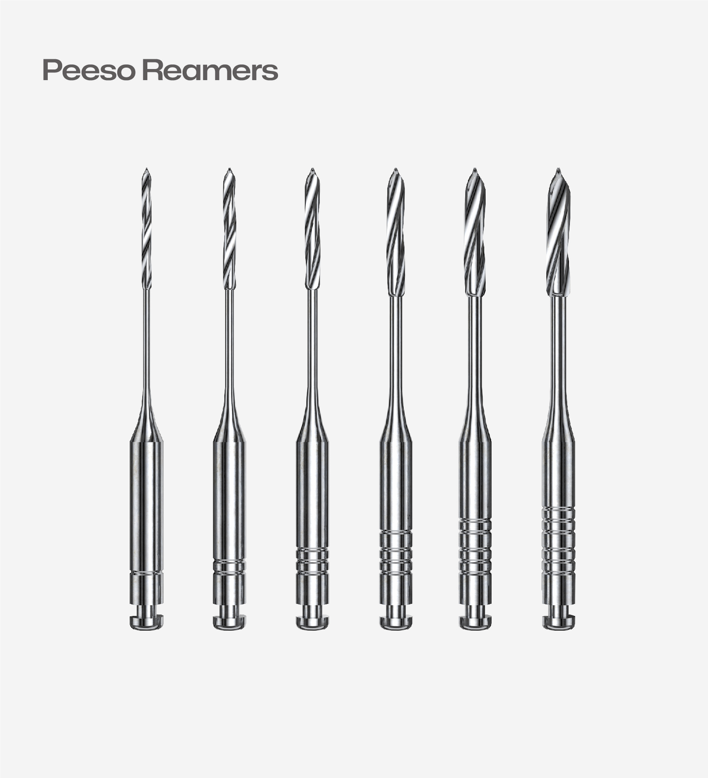 Set of Peeso reamers on a white background