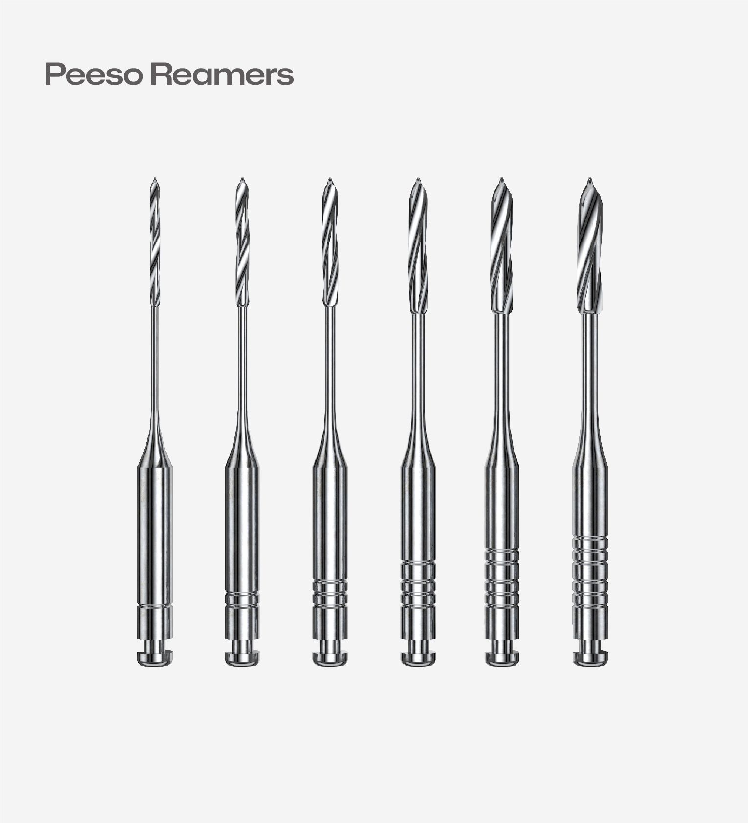 Set of Peeso reamers on a white background