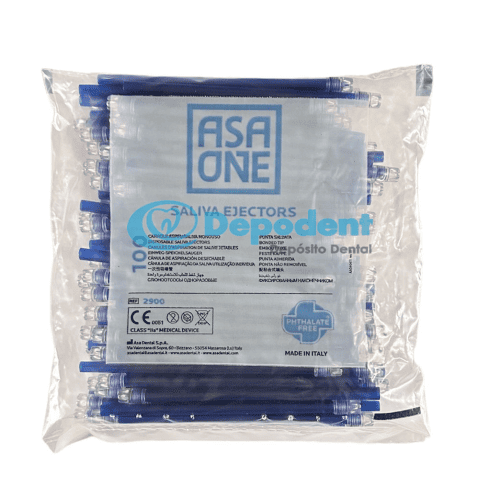 Pack of 100 flexible disposable dental saliva ejectors with copper wire reinforcement.