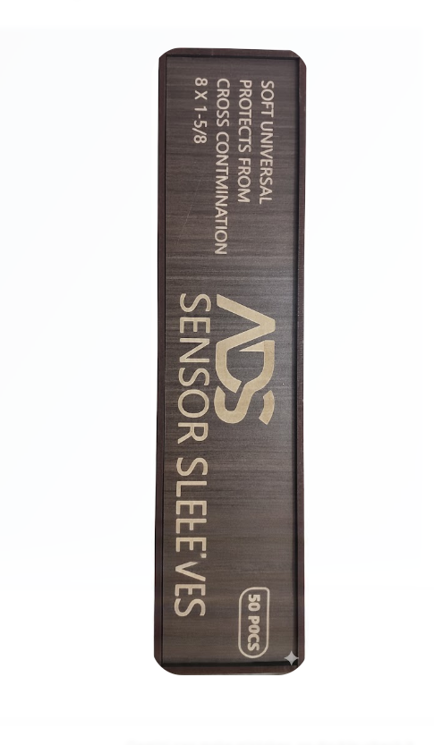 Box of 500 ADS disposable dental X-ray sensor sleeves with paper backing for digital radiography.