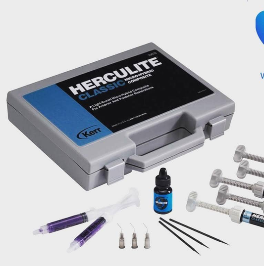 Herculite Classic dental kit with components on a white background