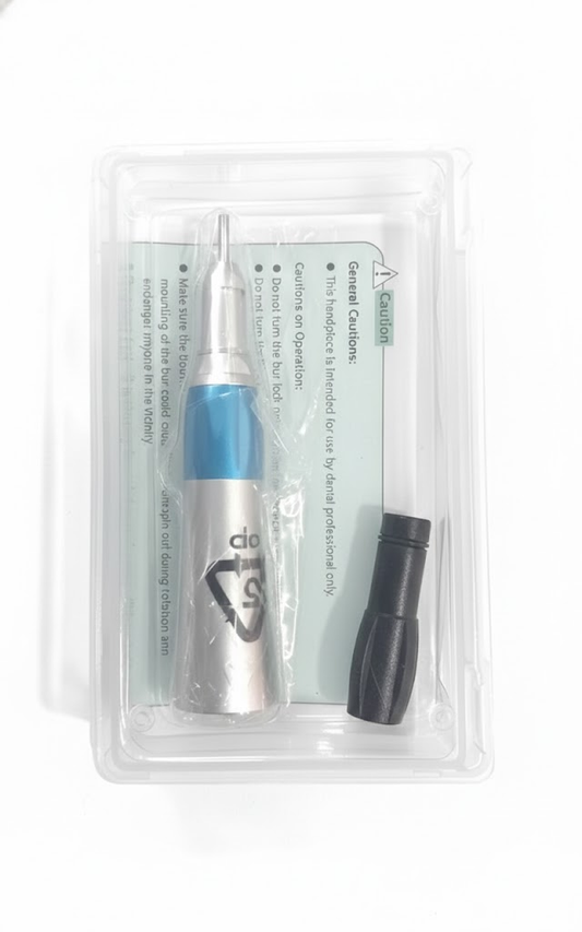 Pure Dental straight handpiece for low-speed motors, ideal for denture and acrylic adjustments.