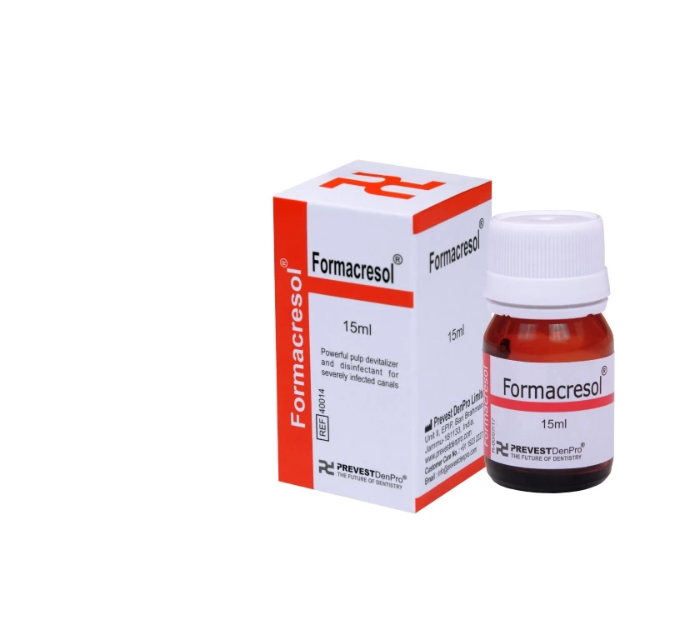 Dental formacresol medicament glass bottle with dispensing dropper for endodontic pulp therapy