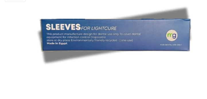 Box of 250 MG disposable protective sleeves for dental curing lights.