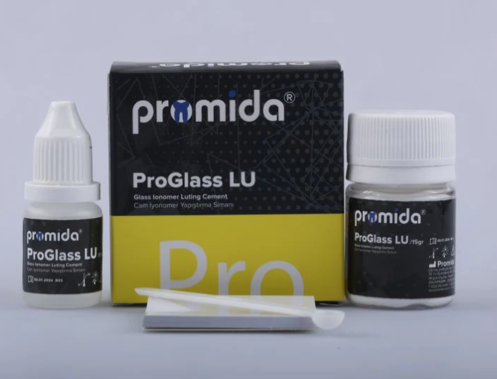 Promida ProGlass LU glass ionomer luting cement powder and liquid set with mixing accessories