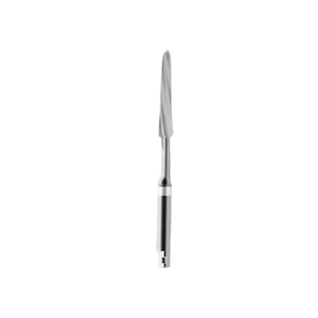 Knife with a silver blade and black handle on a white background