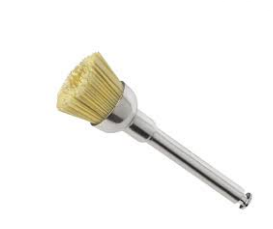 Large linen dental polishing brush for high-gloss buffing of composite and ceramic surfaces.