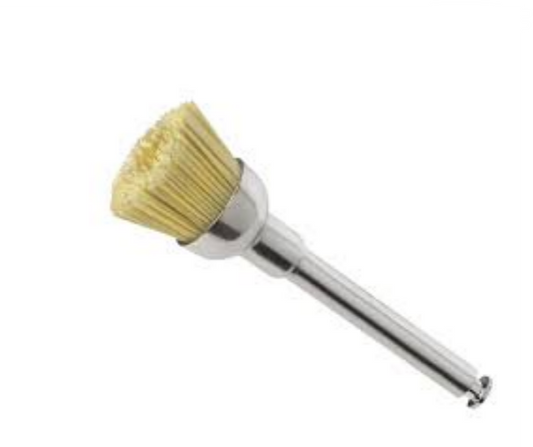 Large linen dental polishing brush for high-gloss buffing of composite and ceramic surfaces.