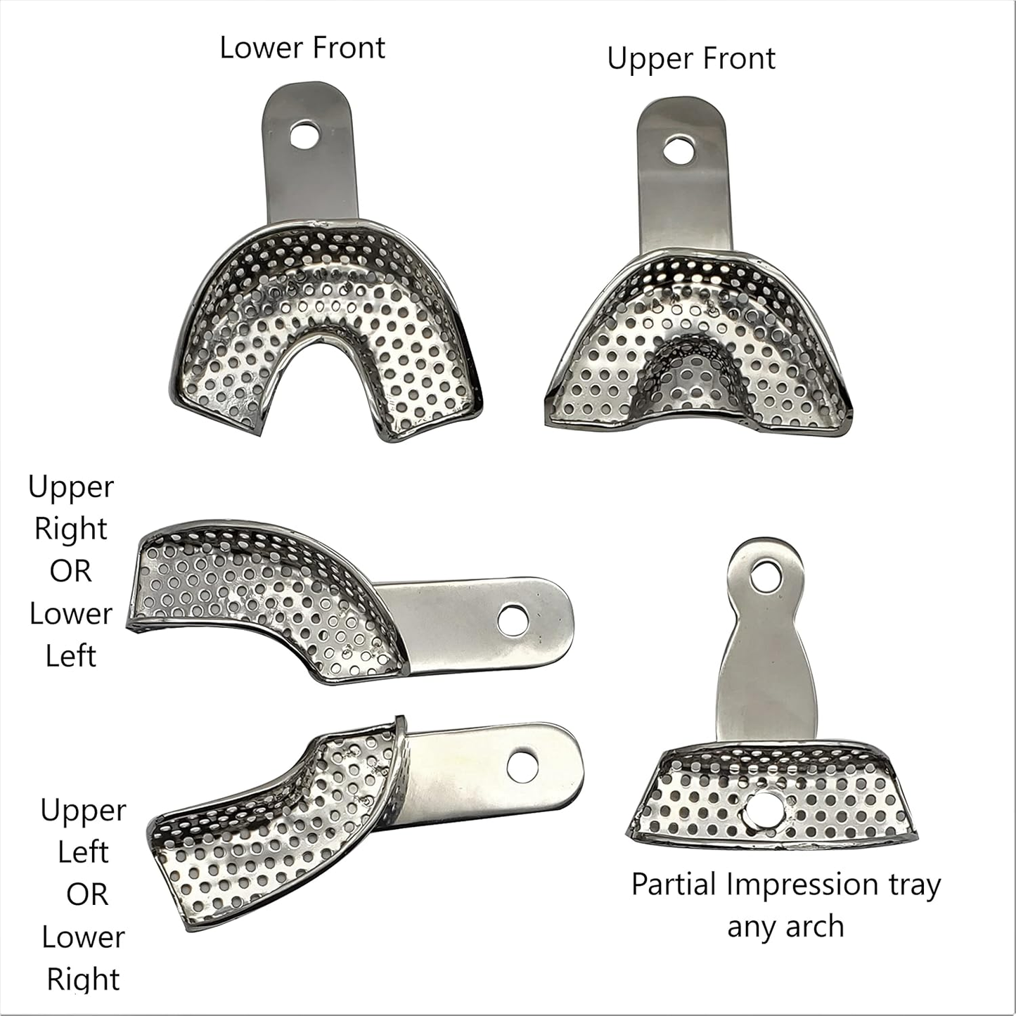light metal dental impression tray upper lower partial complete stainless steel