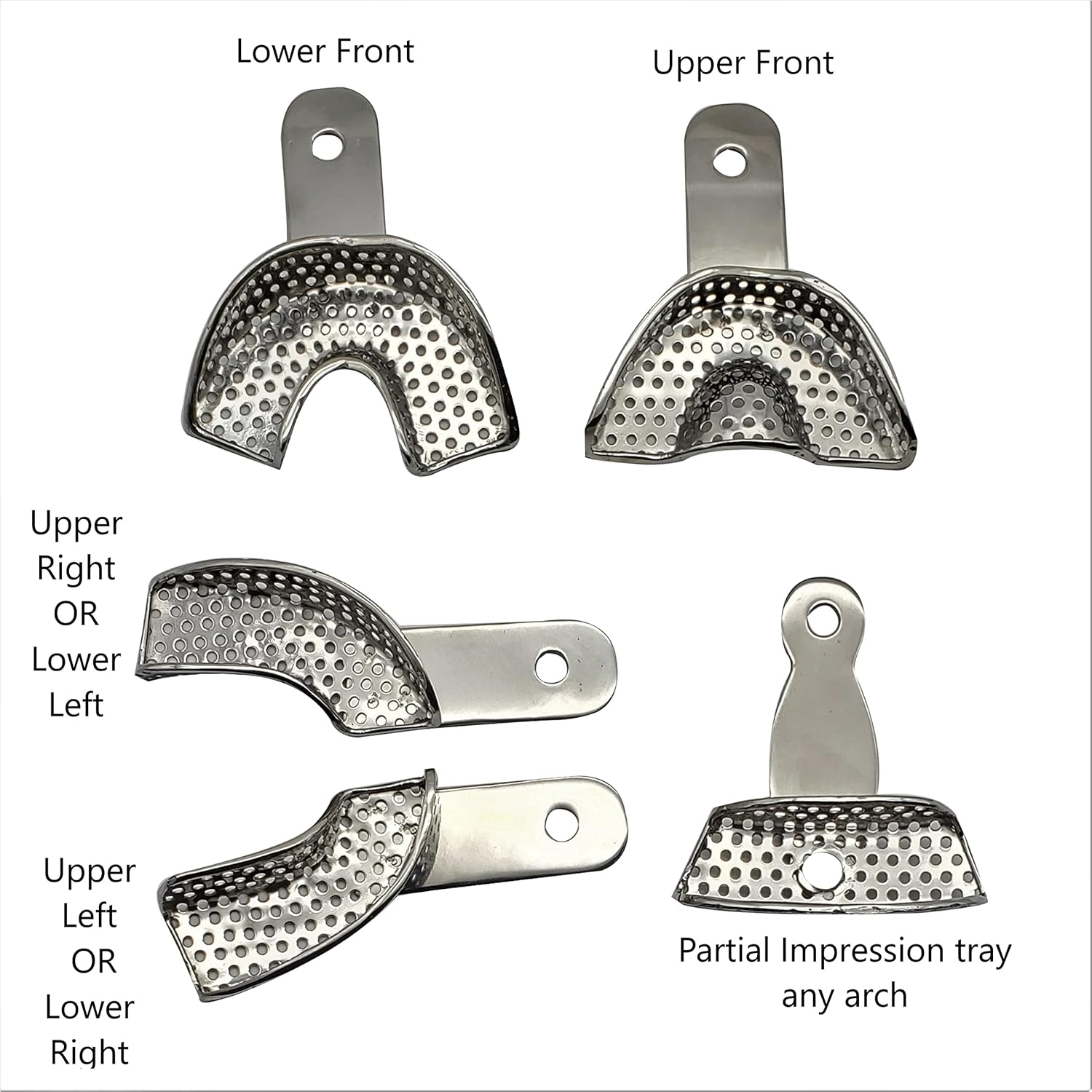 light metal dental impression tray upper lower partial complete stainless steel