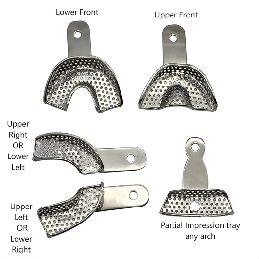 light metal dental impression tray upper lower partial complete stainless steel