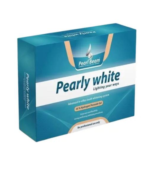 Pearly White professional in-office dental tooth bleaching kit packaging for cosmetic dentistry