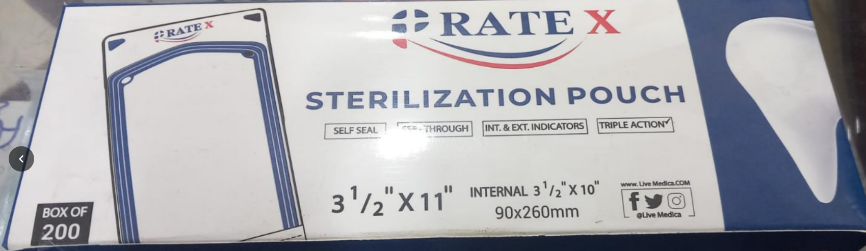 Self-seal sterilization pouch 9 cm width pack of 200 for packaging dental instruments before autoclave sterilization