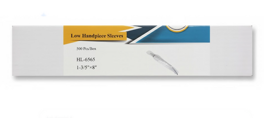 Bulk pack of 500 disposable plastic sleeves designed for low-speed dental handpieces.