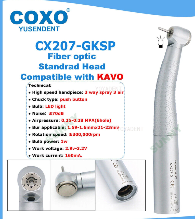 COXO dental instrument with technical specifications on a blue and white background