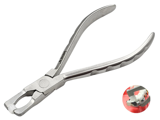 Metal plier tool on a white background with a small inset showing its use.