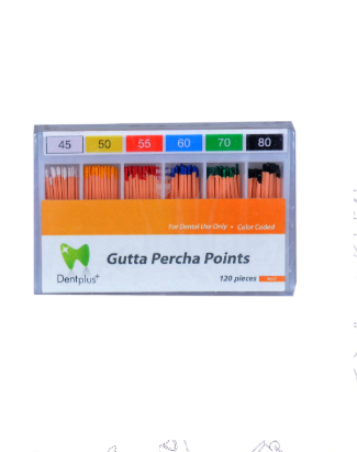 DentPlus gutta percha points .02 taper sizes 45 to 80 box of 120 points for root canal obturation