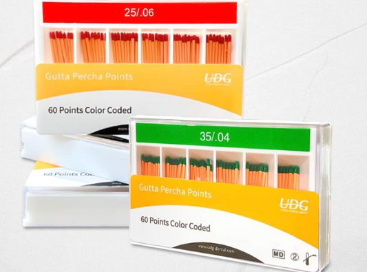 UDG gutta percha points special taper .04 and .06 assorted ISO sizes box of 60 points for root canal obturation