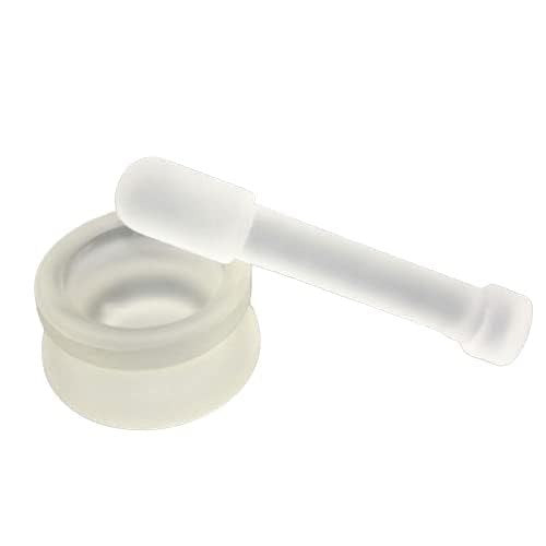 Dental frosted glass mortar and pestle set used for manual trituration and mixing of dental materials.
