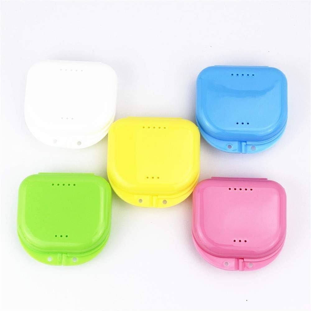 Plastic dental retainer cases in assorted colors with ventilated lids for storage of dentures and orthodontic appliances.